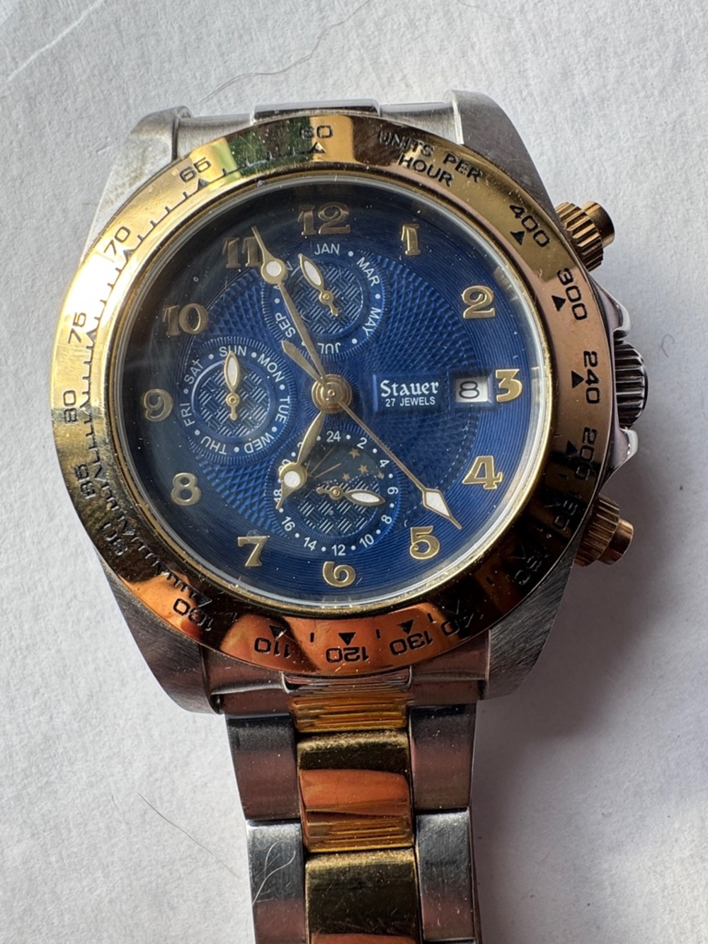 Stauer Two-Tone Blue Dial Men's Chronograph Watch